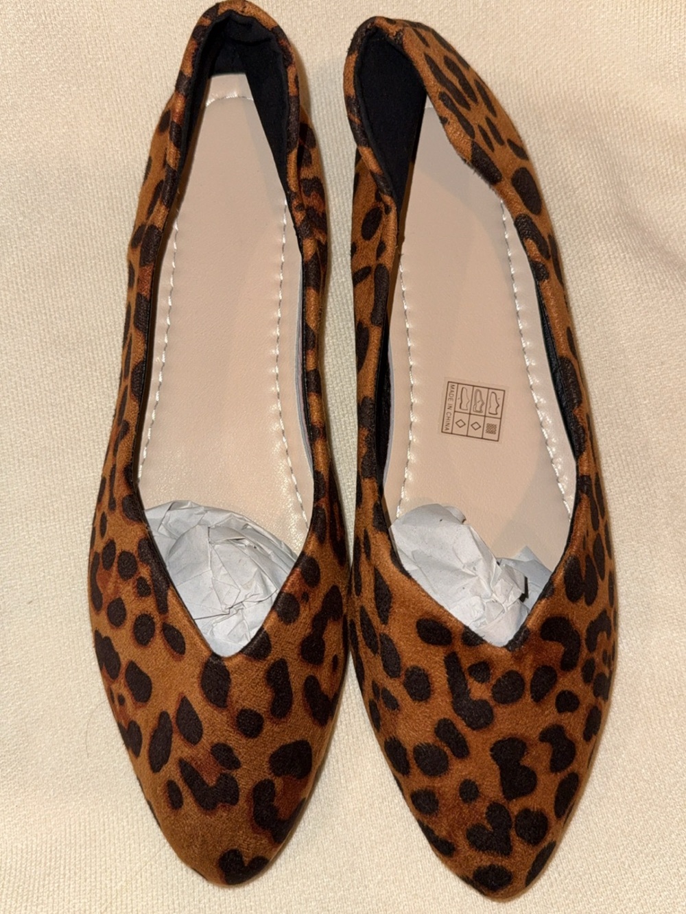Leopard Print Pointed Toe Ballet Flats - Brown